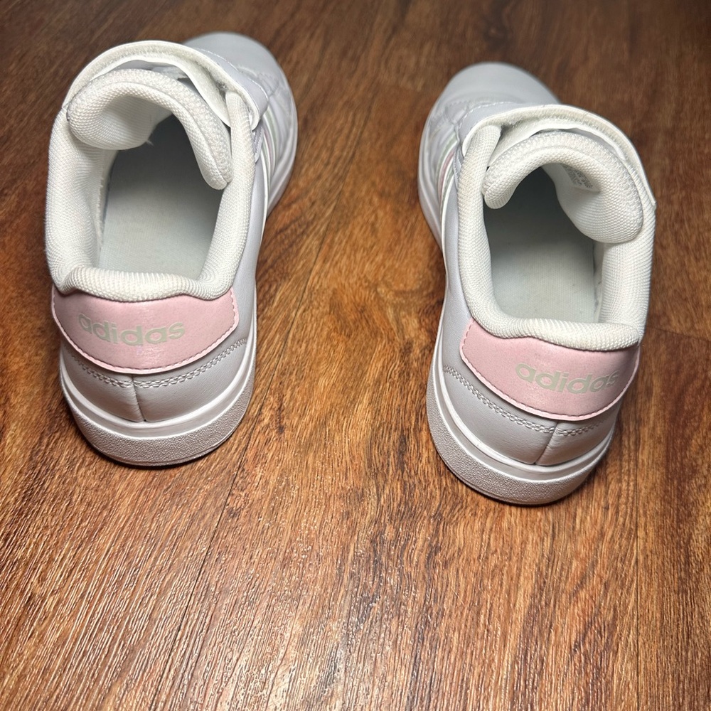 adidas Kids White Sneakers with Pink and Green Accents - Picture 4 of 6